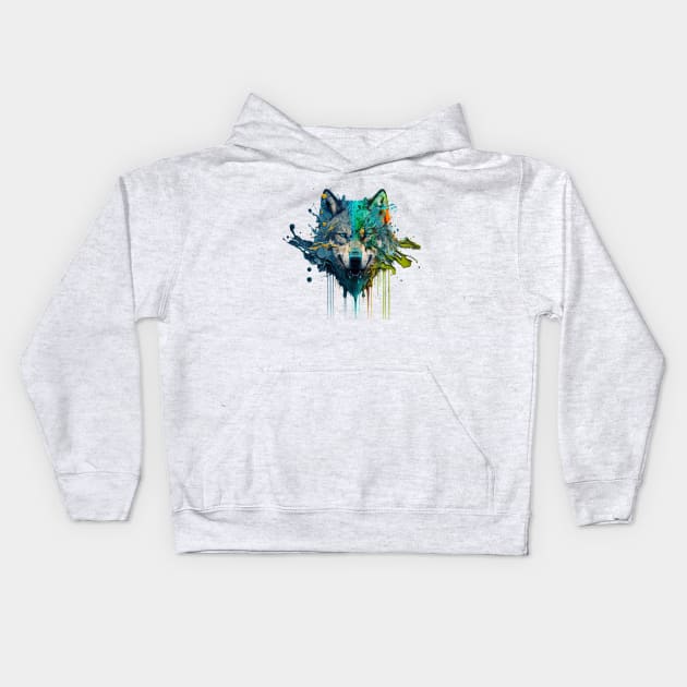 Wolf Splash Art: Colorful Fantasy Painting #1 Kids Hoodie by AntielARt